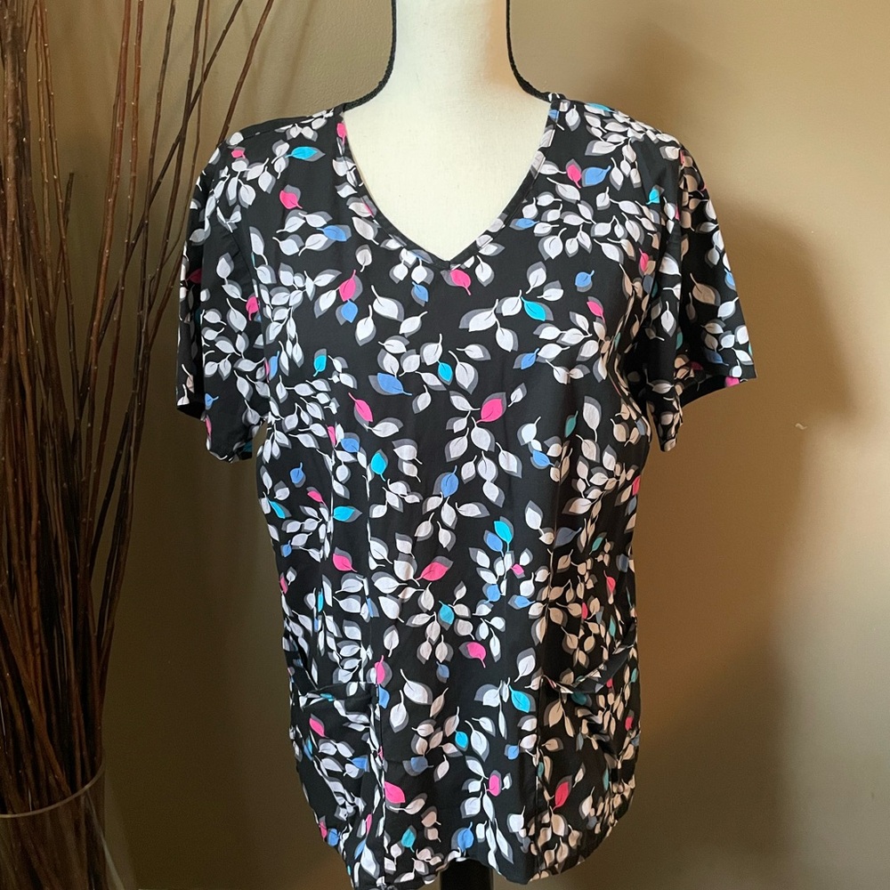 Floral V-Neck Women's Scrub Top